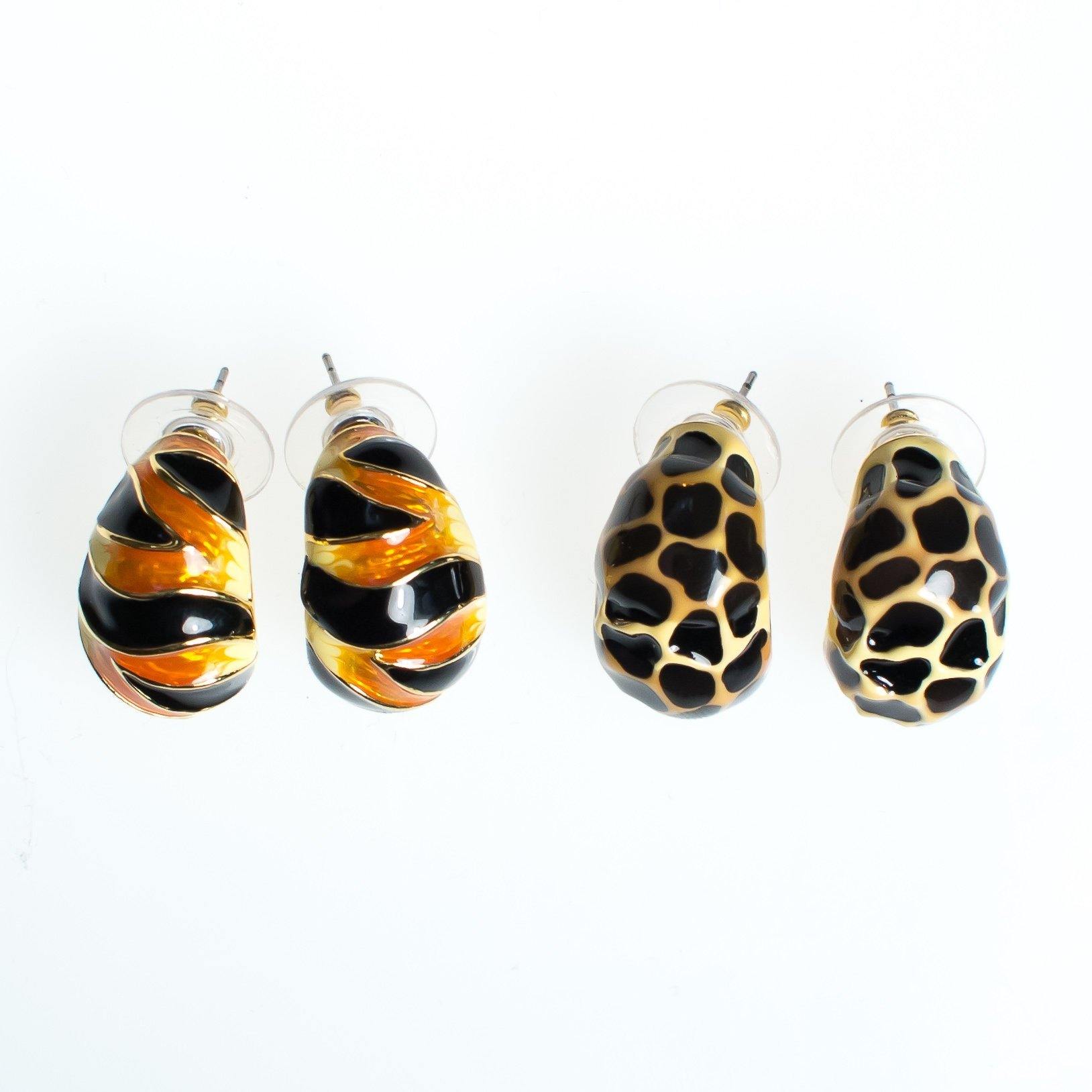 Vintage Kenneth Jay Lane Animal Print Earring Set, Black and Brown Earrings, Black, Orange, and Beige Earrings, Gold Tone Setting, Posts by kenneth jay lane - Vintage Meet Modern Vintage Jewelry - Chicago, Illinois - #oldhollywoodglamour #vintagemeetmodern #designervintage #jewelrybox #antiquejewelry #vintagejewelry