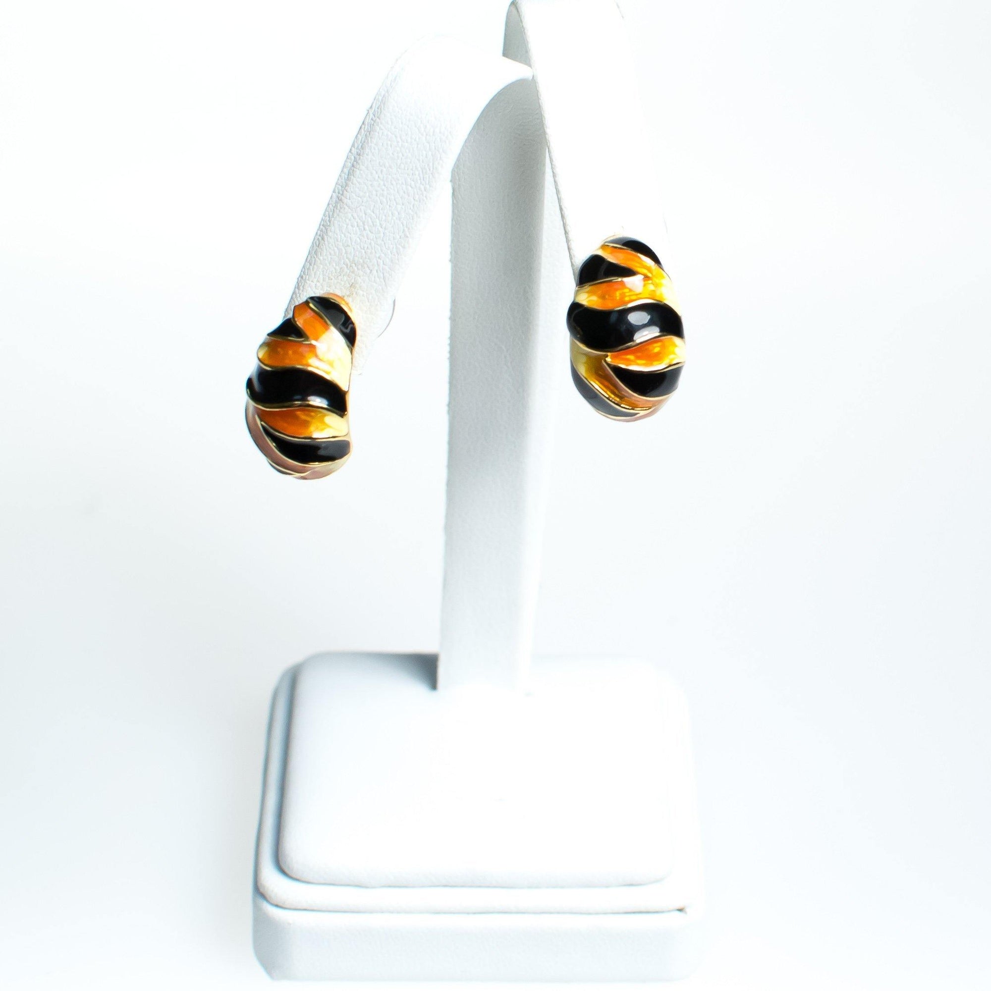 Vintage Kenneth Jay Lane Animal Print Earring Set, Black and Brown Earrings, Black, Orange, and Beige Earrings, Gold Tone Setting, Posts by kenneth jay lane - Vintage Meet Modern Vintage Jewelry - Chicago, Illinois - #oldhollywoodglamour #vintagemeetmodern #designervintage #jewelrybox #antiquejewelry #vintagejewelry