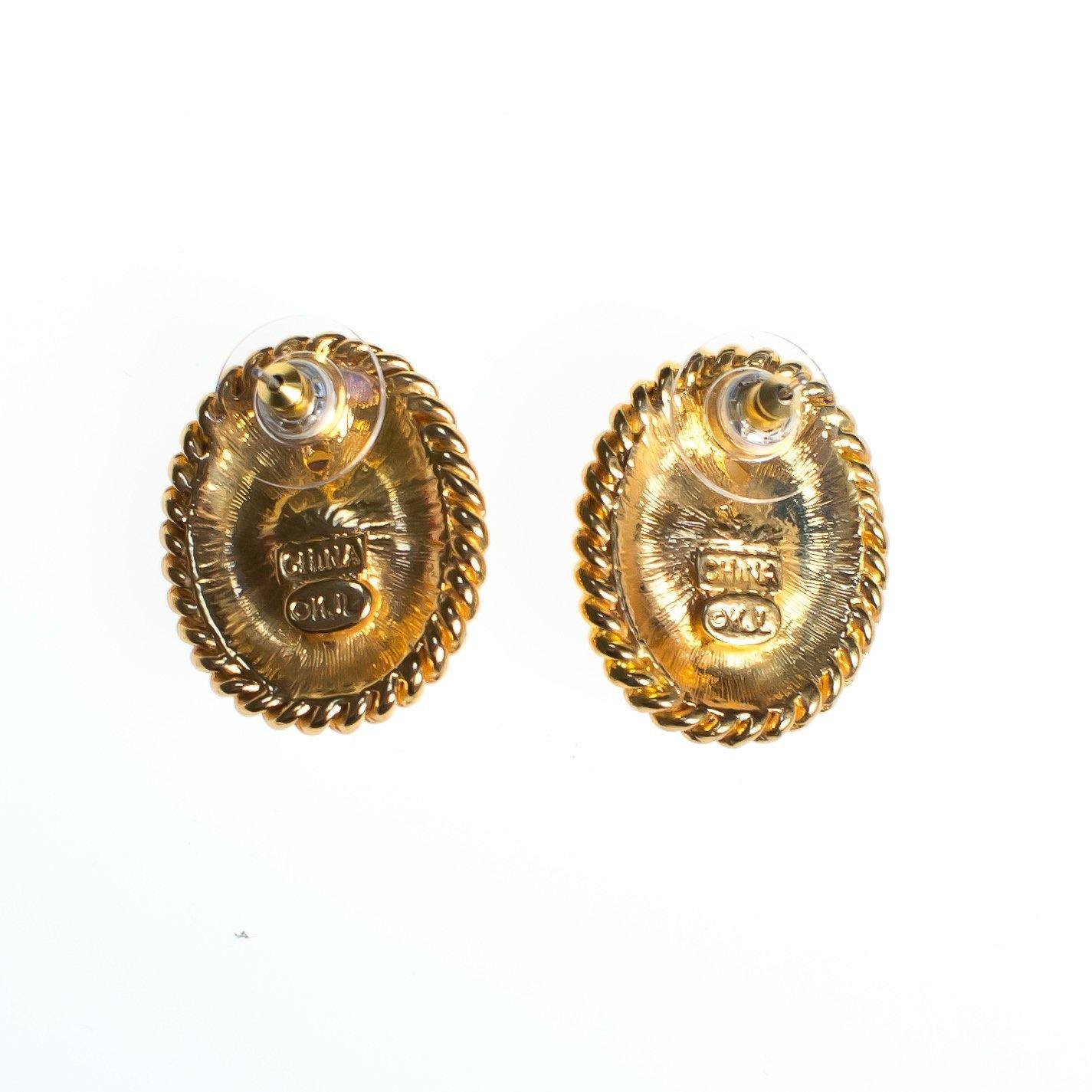 Vintage Kenneth Jay Lane Interchangeable Earrings Set, Gold Tone Setting, Gold, Blue, Red, Black, Faux Pearl, Oval Shape Pierced by Kenneth Jay Lane - Vintage Meet Modern Vintage Jewelry - Chicago, Illinois - #oldhollywoodglamour #vintagemeetmodern #designervintage #jewelrybox #antiquejewelry #vintagejewelry