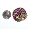Vintage Round Brooch, Pink Iridescent Aurora Borealis Rhinestones, Gold Tone Leaf, Golf Tone Setting, Brooches and Pins by 1950s - Vintage Meet Modern Vintage Jewelry - Chicago, Illinois - #oldhollywoodglamour #vintagemeetmodern #designervintage #jewelrybox #antiquejewelry #vintagejewelry