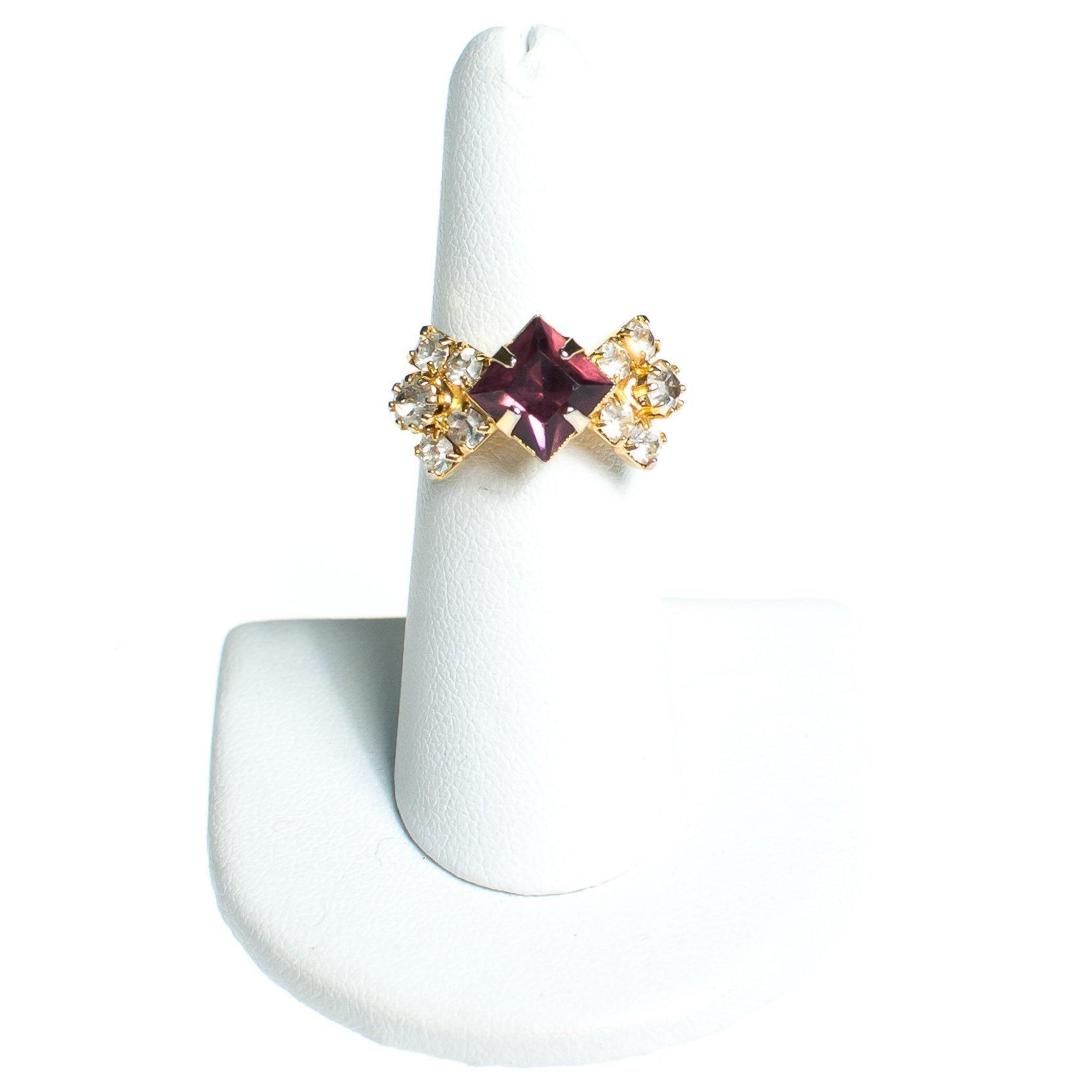 Vintage Amethyst Crystal Rhinestone Cocktail Statement Ring, Adjustable by 1960s - Vintage Meet Modern Vintage Jewelry - Chicago, Illinois - #oldhollywoodglamour #vintagemeetmodern #designervintage #jewelrybox #antiquejewelry #vintagejewelry