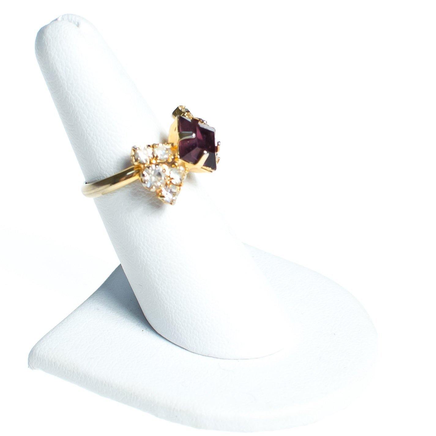 Vintage Amethyst Crystal Rhinestone Cocktail Statement Ring, Adjustable by 1960s - Vintage Meet Modern Vintage Jewelry - Chicago, Illinois - #oldhollywoodglamour #vintagemeetmodern #designervintage #jewelrybox #antiquejewelry #vintagejewelry