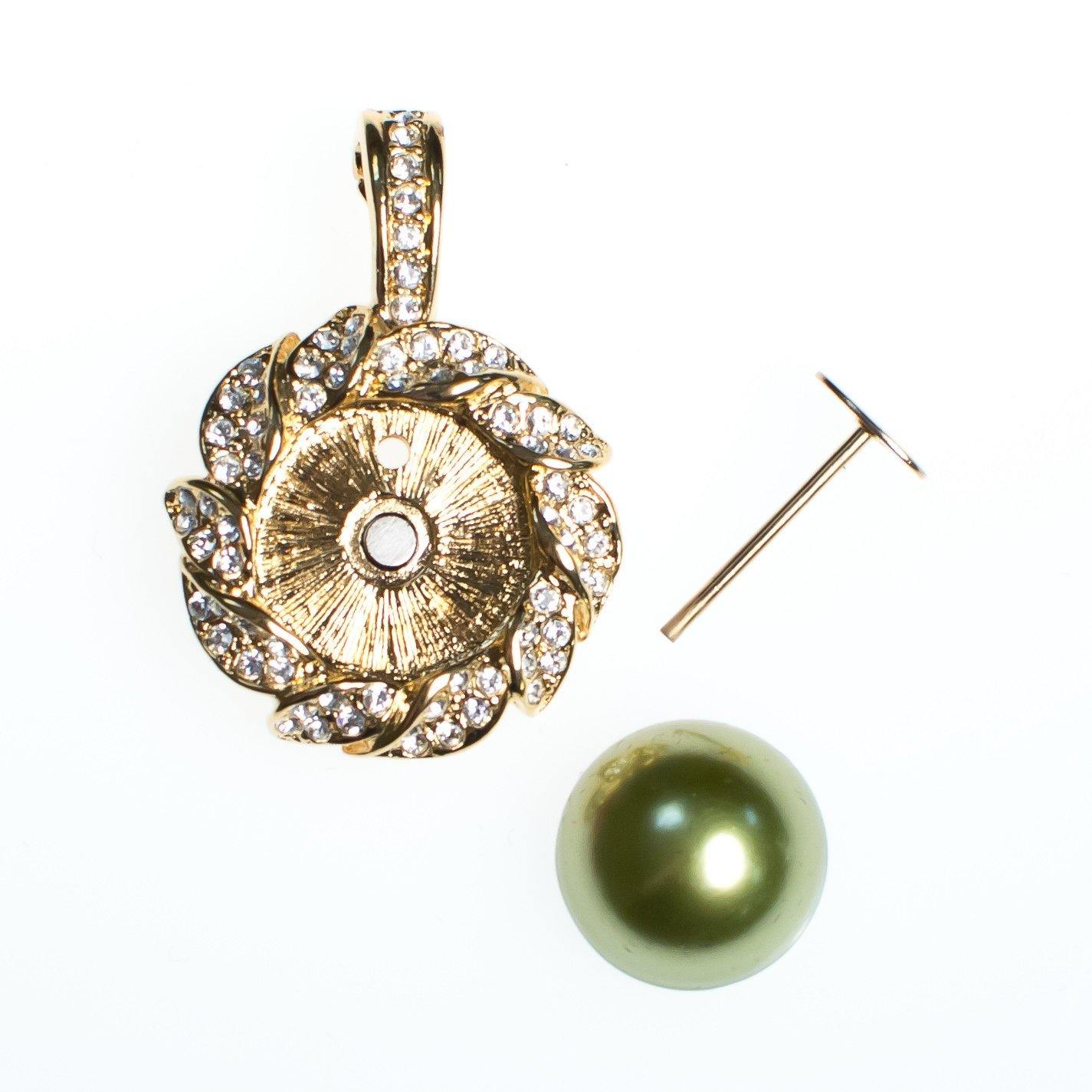 Vintage Kenneth Jay Lane Pendant, Black Pearl, Earth Tone Interchangeable Faux Pearls, Diamante Crystals, Gold Tone Setting by Kenneth Jay Lane - Vintage Meet Modern Vintage Jewelry - Chicago, Illinois - #oldhollywoodglamour #vintagemeetmodern #designervintage #jewelrybox #antiquejewelry #vintagejewelry