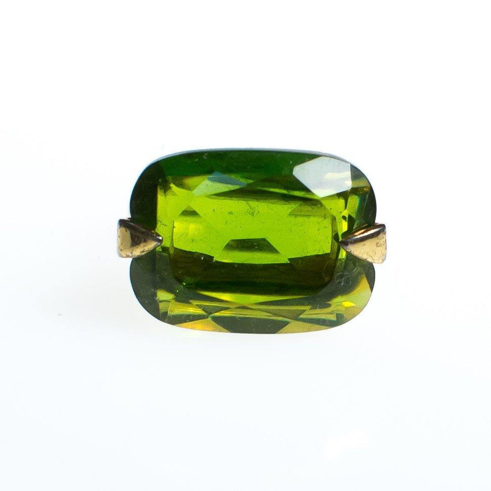 Vintage Olive Green Rhinestone Cocktail Statement Ring, Gold Tone Setting, Ring Size 7