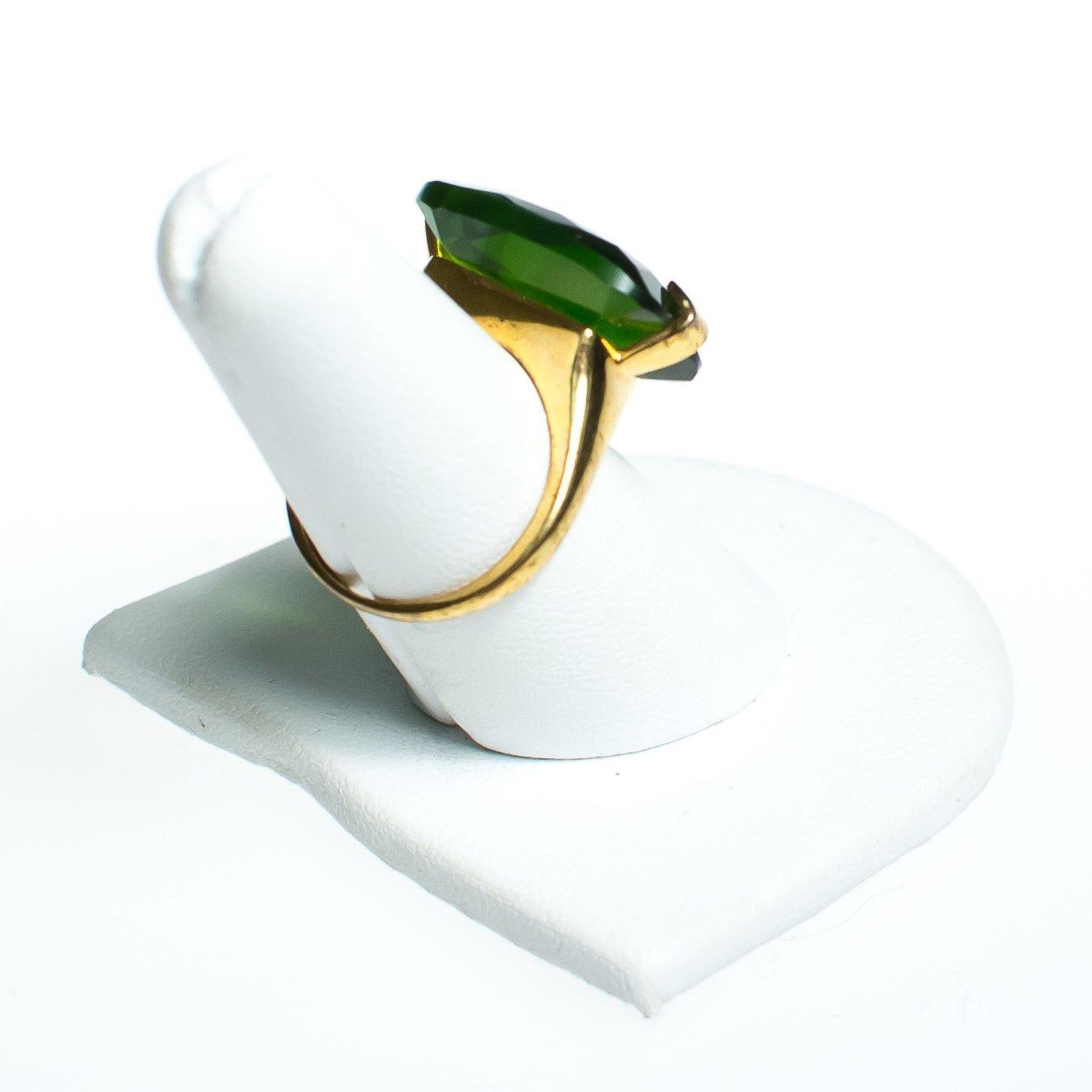 Vintage Olive Green Rhinestone Cocktail Statement Ring, Gold Tone Setting, Ring Size 7 by 1980s - Vintage Meet Modern Vintage Jewelry - Chicago, Illinois - #oldhollywoodglamour #vintagemeetmodern #designervintage #jewelrybox #antiquejewelry #vintagejewelry