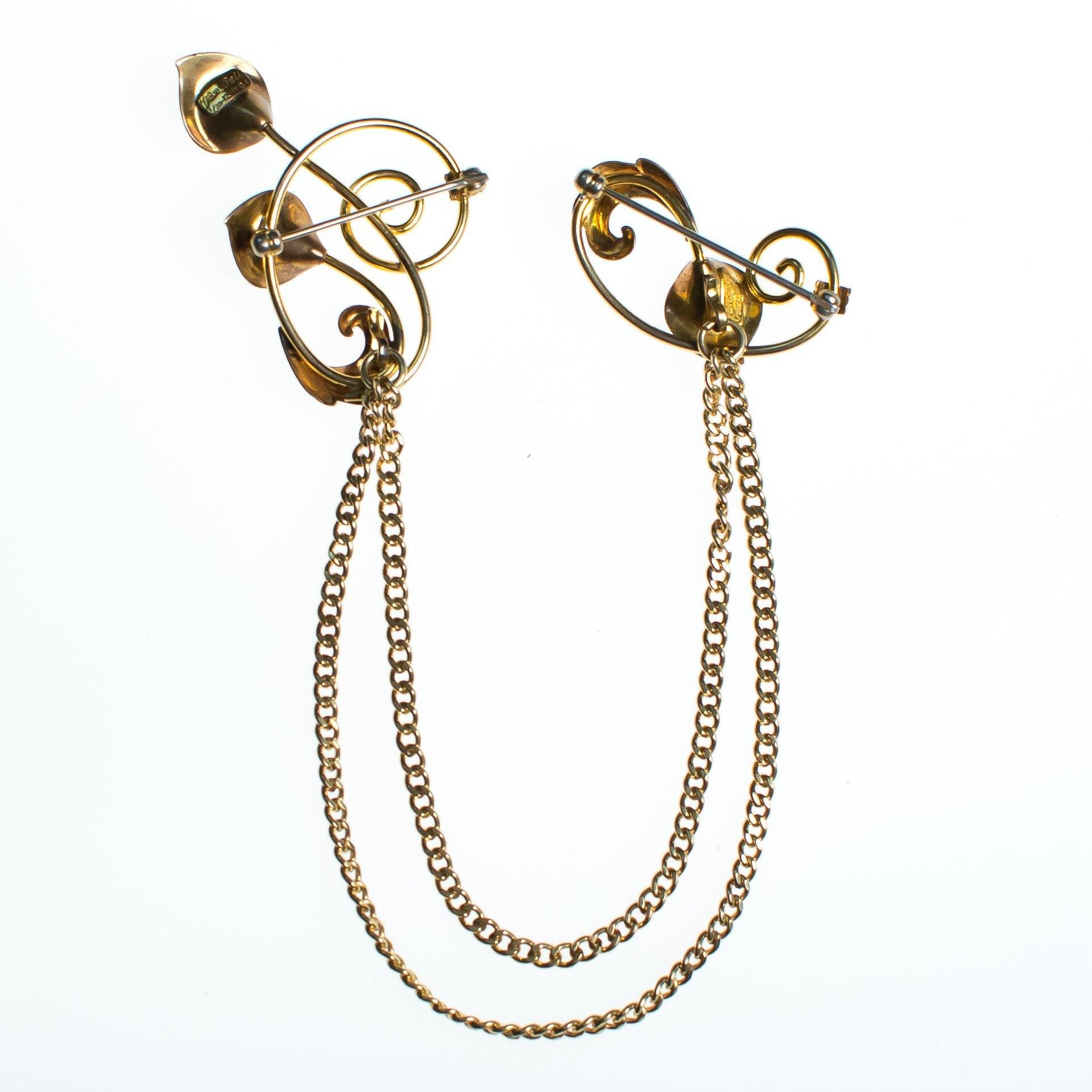 Vintage 1940s Van Dell Chatelaine Brooch, Blue Rhinestones, Gold Tone Setting, Brooches and Pins by Van Dell - Vintage Meet Modern Vintage Jewelry - Chicago, Illinois - #oldhollywoodglamour #vintagemeetmodern #designervintage #jewelrybox #antiquejewelry #vintagejewelry