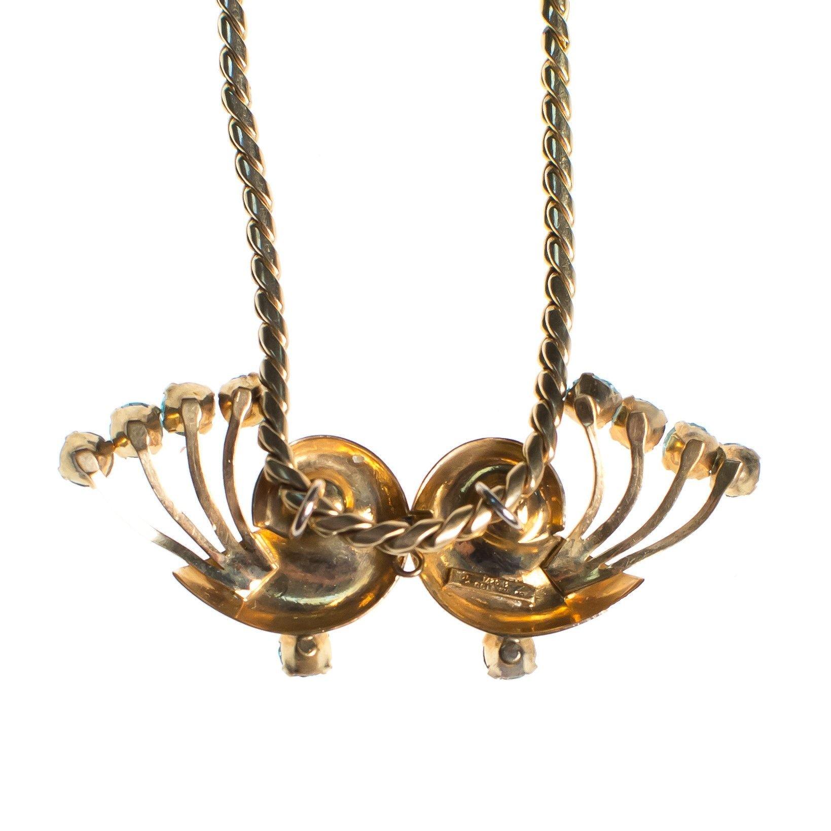 Vintage 1940s Van Dell Necklace, Blue Rhinestones, Gold Tone Necklace, Snap Clasp by Van Dell - Vintage Meet Modern Vintage Jewelry - Chicago, Illinois - #oldhollywoodglamour #vintagemeetmodern #designervintage #jewelrybox #antiquejewelry #vintagejewelry