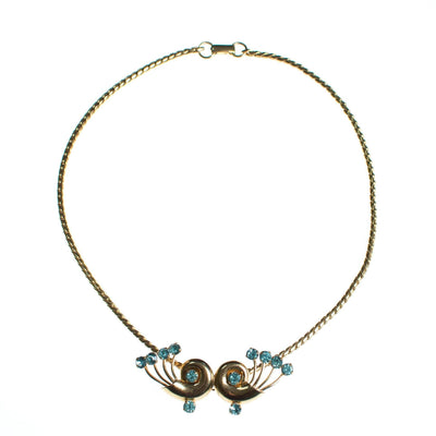 Vintage 1940s Van Dell Necklace, Blue Rhinestones, Gold Tone Necklace, Snap Clasp by Van Dell - Vintage Meet Modern Vintage Jewelry - Chicago, Illinois - #oldhollywoodglamour #vintagemeetmodern #designervintage #jewelrybox #antiquejewelry #vintagejewelry