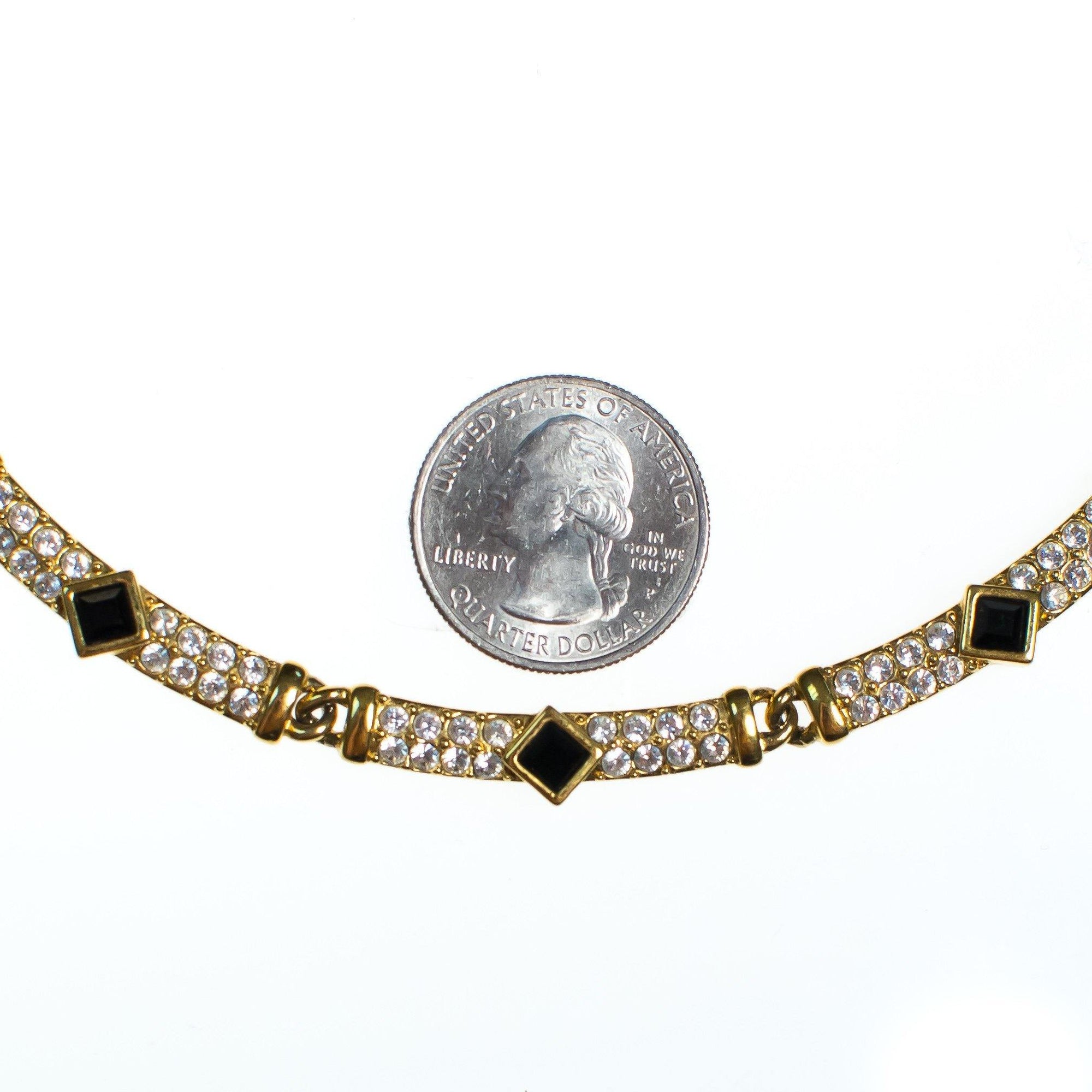 Vintage Napier Necklace, Diamante Crystals, Jet Black Rhinestones, Gold Tone Setting. Lobster Claw Clasp by Napier - Vintage Meet Modern Vintage Jewelry - Chicago, Illinois - #oldhollywoodglamour #vintagemeetmodern #designervintage #jewelrybox #antiquejewelry #vintagejewelry