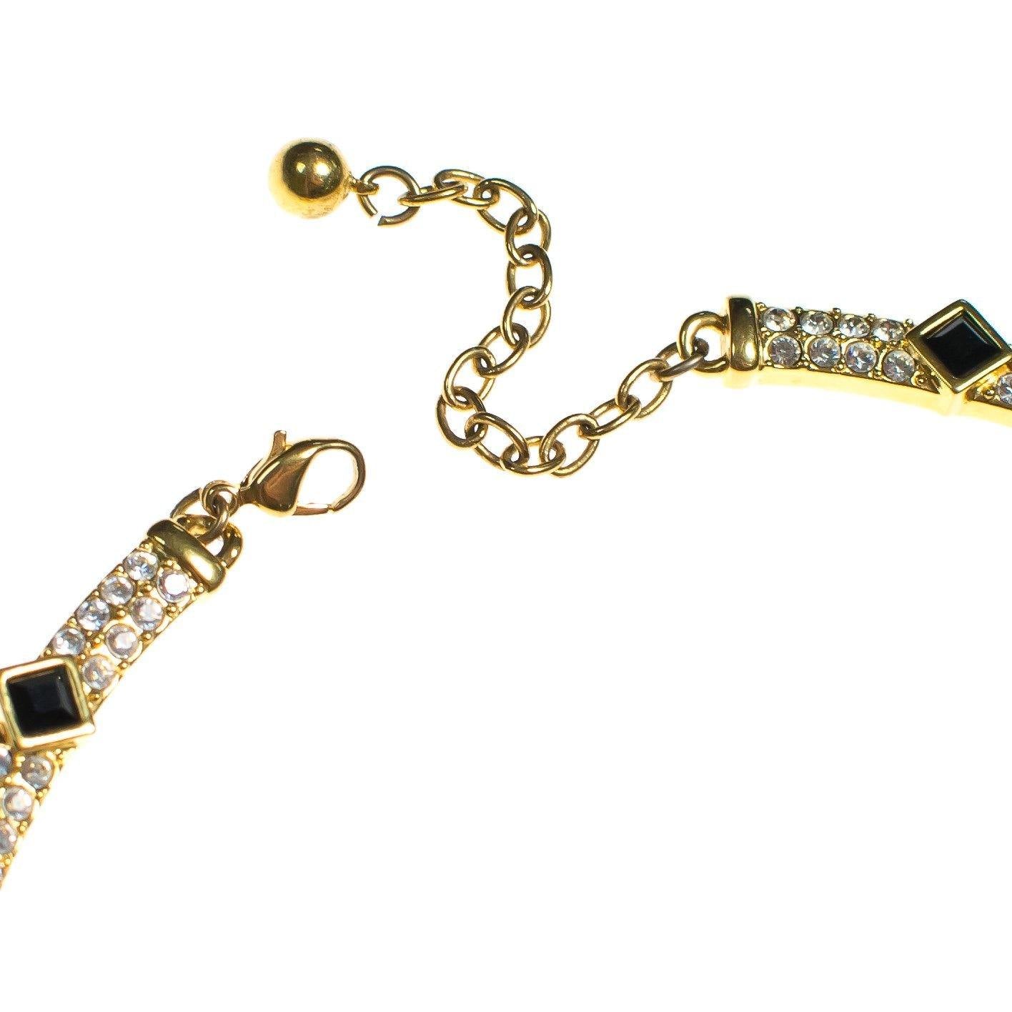 Vintage Napier Necklace, Diamante Crystals, Jet Black Rhinestones, Gold Tone Setting. Lobster Claw Clasp by Napier - Vintage Meet Modern Vintage Jewelry - Chicago, Illinois - #oldhollywoodglamour #vintagemeetmodern #designervintage #jewelrybox #antiquejewelry #vintagejewelry
