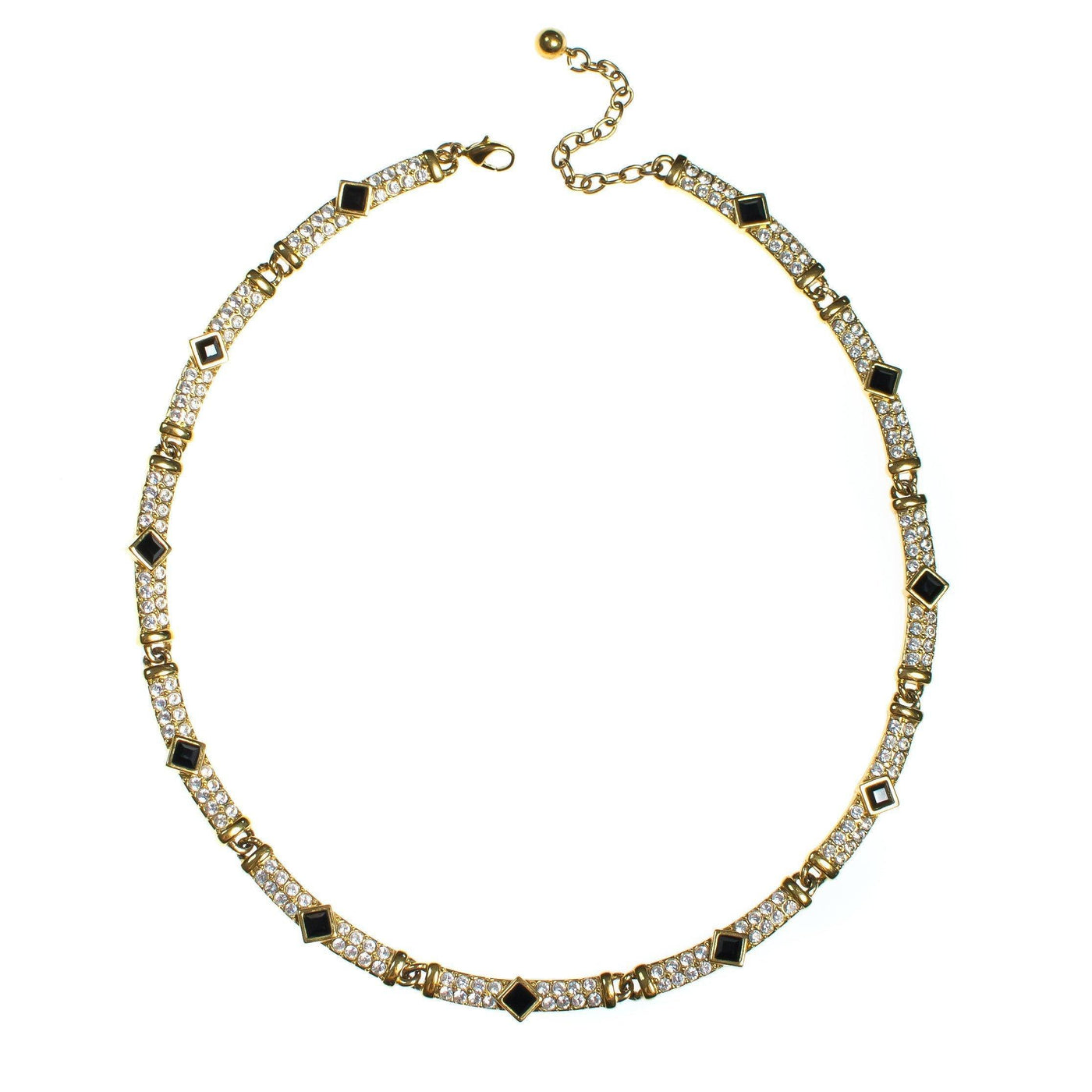 Vintage Napier Necklace, Diamante Crystals, Jet Black Rhinestones, Gold Tone Setting. Lobster Claw Clasp