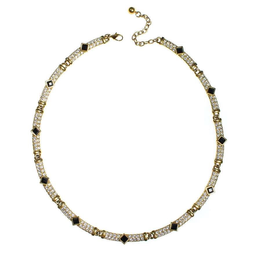 Vintage Napier Necklace, Diamante Crystals, Jet Black Rhinestones, Gold Tone Setting. Lobster Claw Clasp by Napier - Vintage Meet Modern Vintage Jewelry - Chicago, Illinois - #oldhollywoodglamour #vintagemeetmodern #designervintage #jewelrybox #antiquejewelry #vintagejewelry