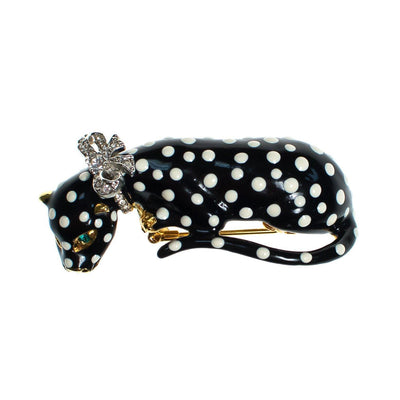 Vintage Kenneth Jay Lane Leopard Brooch, Black with White Spots, Green Rhinestones, Clear Rhinestones, Fur Clip, Dress Clip by Kenneth Jay Lane - Vintage Meet Modern Vintage Jewelry - Chicago, Illinois - #oldhollywoodglamour #vintagemeetmodern #designervintage #jewelrybox #antiquejewelry #vintagejewelry