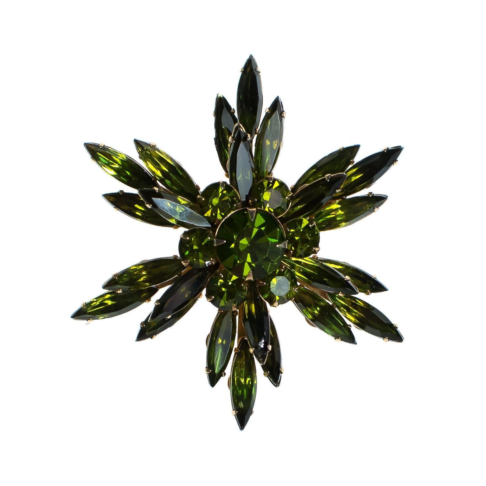 Vintage Judy Lee Green Rhinestone Starburst Brooch, by Judy Lee - Vintage Meet Modern Vintage Jewelry - Chicago, Illinois - #oldhollywoodglamour #vintagemeetmodern #designervintage #jewelrybox #antiquejewelry #vintagejewelry