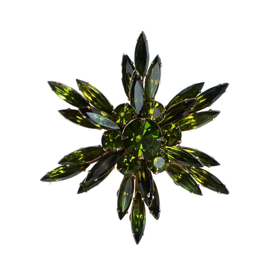 Vintage Judy Lee Green Rhinestone Starburst Brooch, by Judy Lee - Vintage Meet Modern Vintage Jewelry - Chicago, Illinois - #oldhollywoodglamour #vintagemeetmodern #designervintage #jewelrybox #antiquejewelry #vintagejewelry