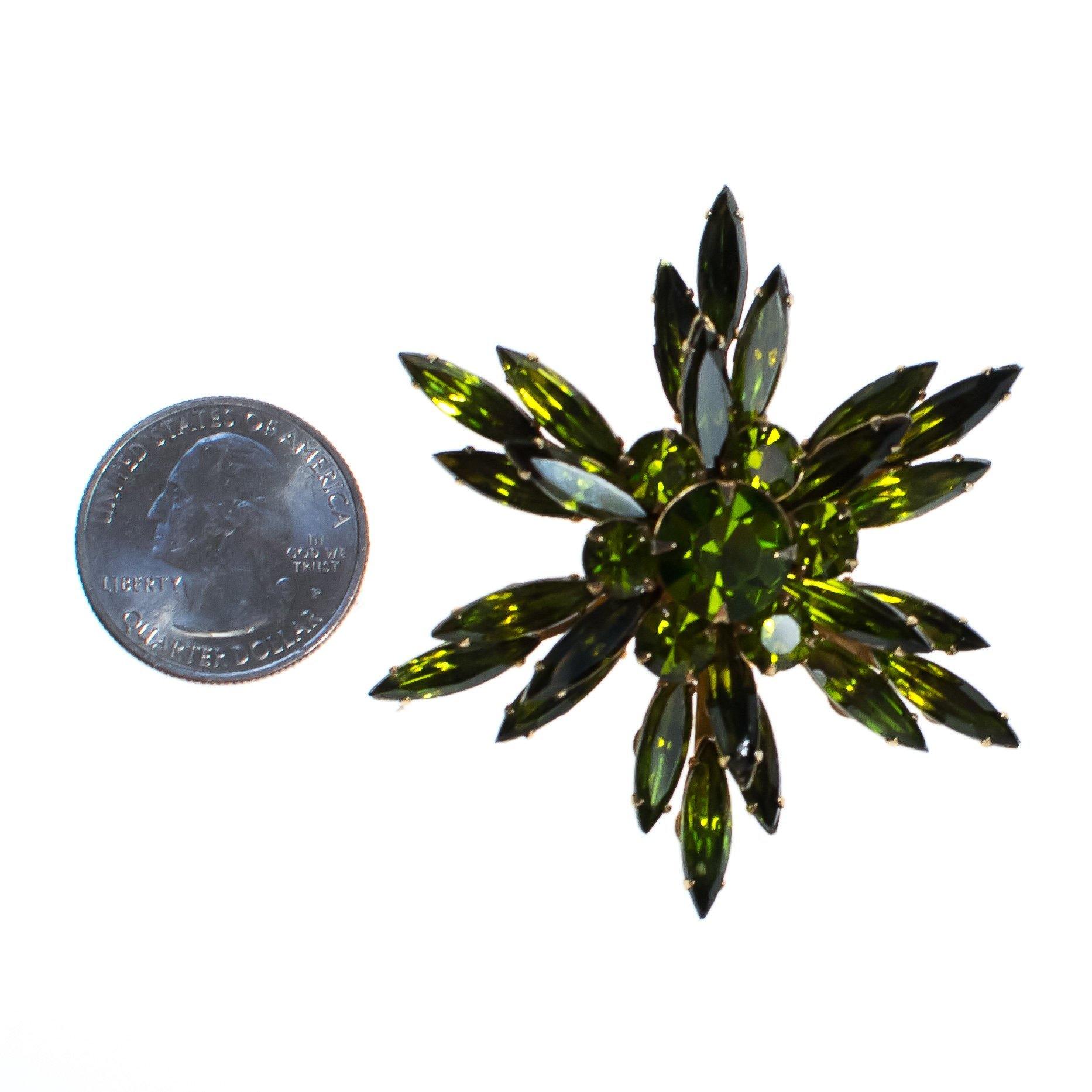 Vintage Judy Lee Green Rhinestone Starburst Brooch, by Judy Lee - Vintage Meet Modern Vintage Jewelry - Chicago, Illinois - #oldhollywoodglamour #vintagemeetmodern #designervintage #jewelrybox #antiquejewelry #vintagejewelry
