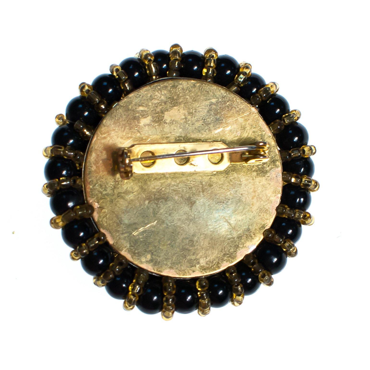 Vintage Brooch, Black Lucite Beads, Gold Glass Beads, Gold Tone Setting, Brooches and Pins by 1950s - Vintage Meet Modern Vintage Jewelry - Chicago, Illinois - #oldhollywoodglamour #vintagemeetmodern #designervintage #jewelrybox #antiquejewelry #vintagejewelry