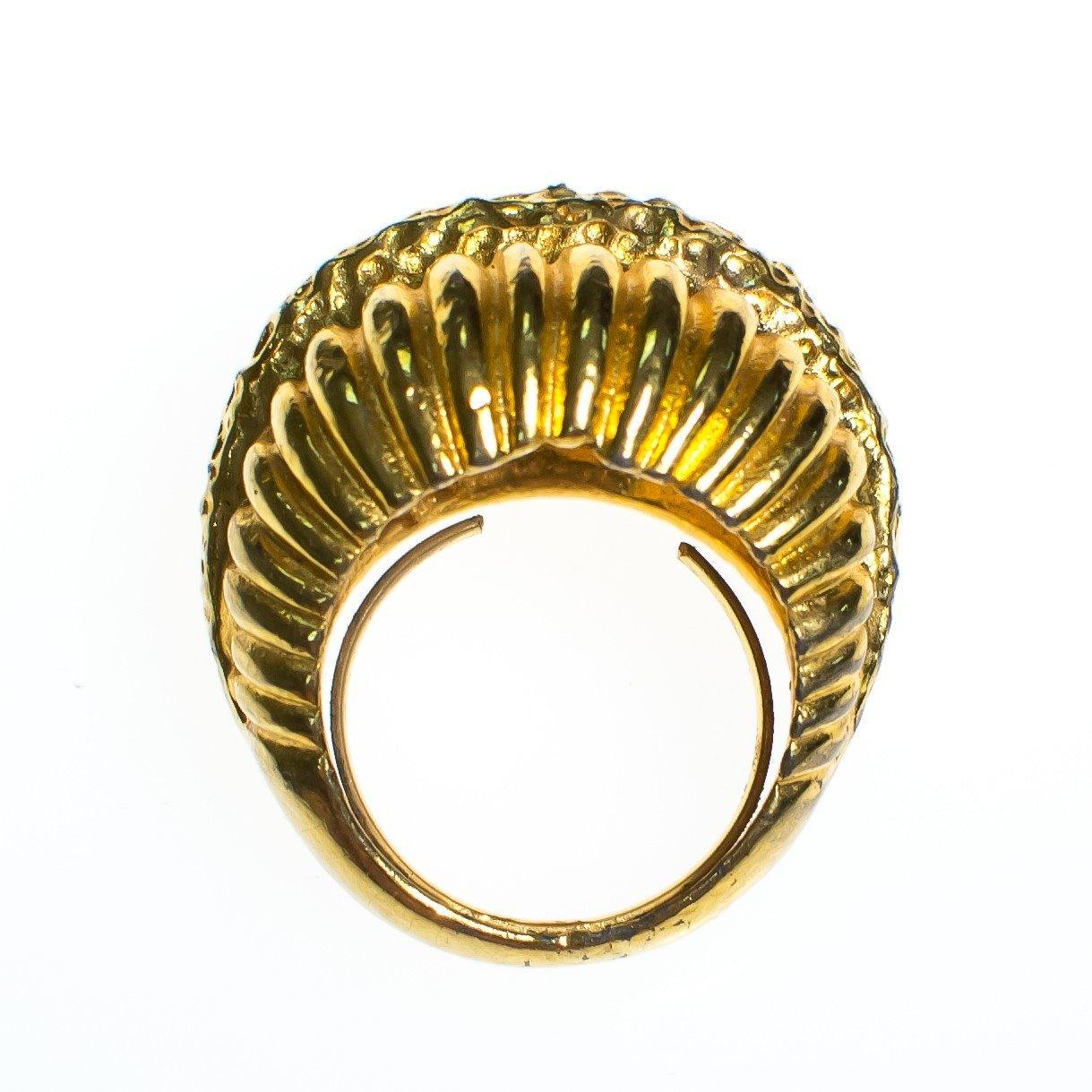 Vintage Retro 1960s Gold Domed Ribbed Statement Ring, Adjustable by 1960s - Vintage Meet Modern Vintage Jewelry - Chicago, Illinois - #oldhollywoodglamour #vintagemeetmodern #designervintage #jewelrybox #antiquejewelry #vintagejewelry