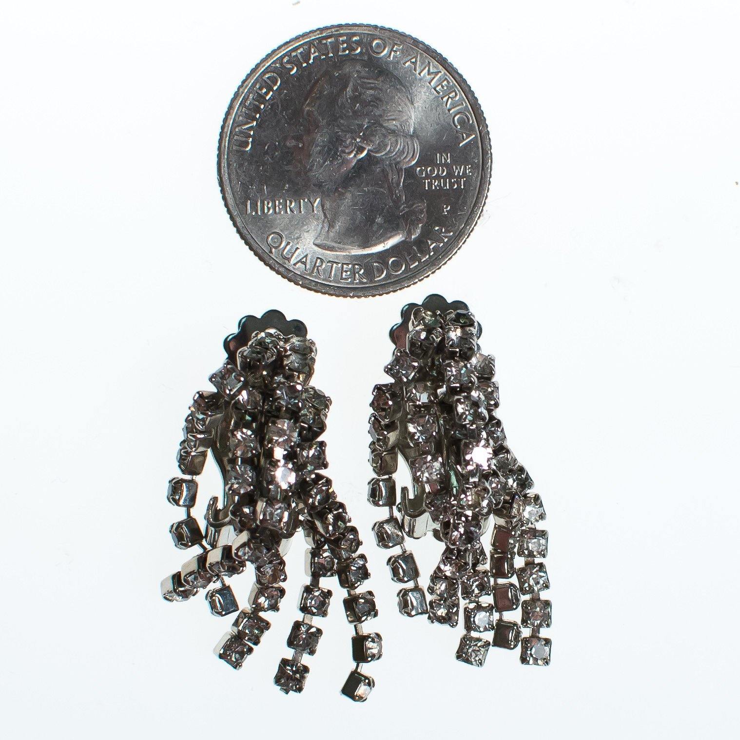 Vintage Art Deco Fringed Rhinestone Tassel Earrings, Clip On by Art Deco - Vintage Meet Modern Vintage Jewelry - Chicago, Illinois - #oldhollywoodglamour #vintagemeetmodern #designervintage #jewelrybox #antiquejewelry #vintagejewelry