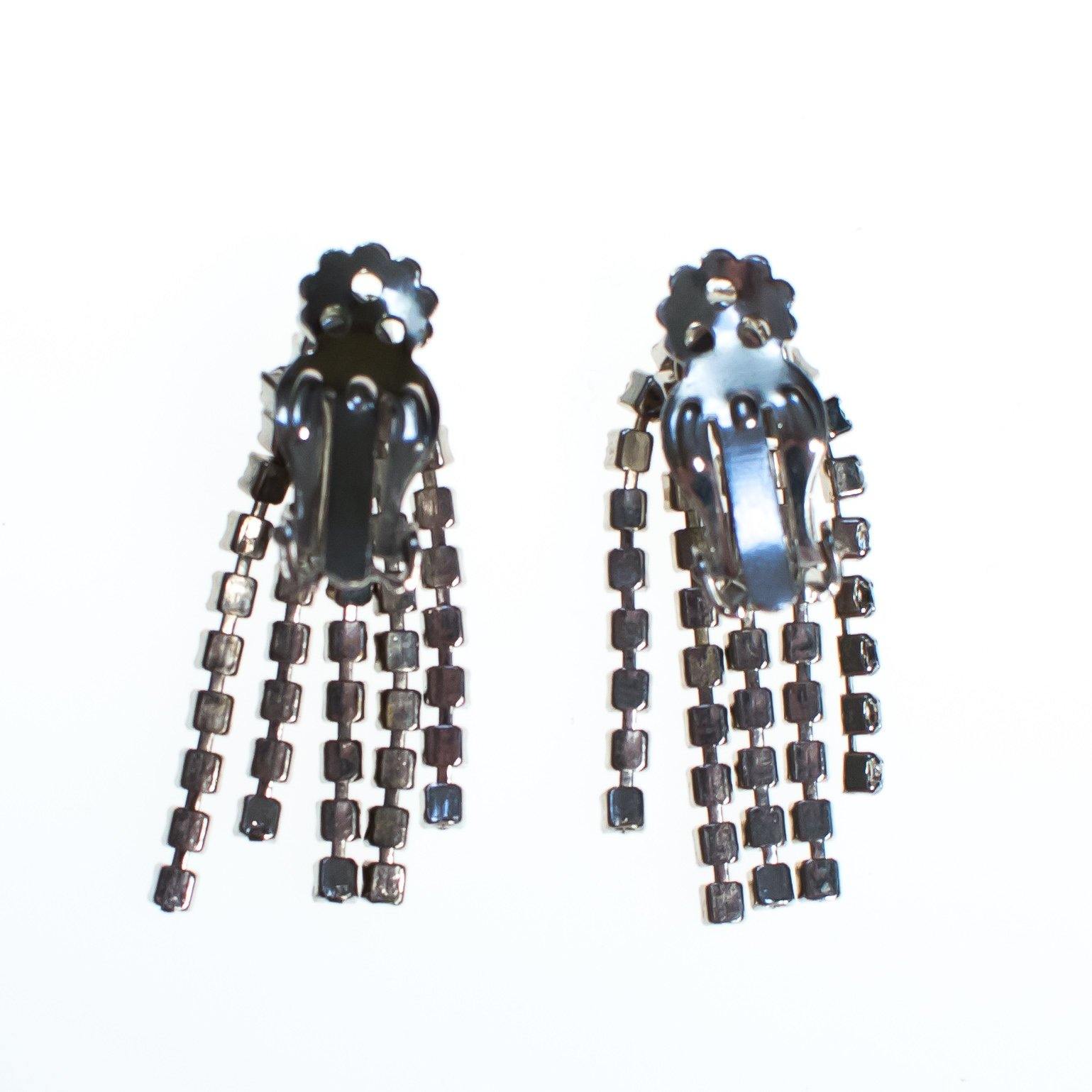 Vintage Art Deco Fringed Rhinestone Tassel Earrings, Clip On by Art Deco - Vintage Meet Modern Vintage Jewelry - Chicago, Illinois - #oldhollywoodglamour #vintagemeetmodern #designervintage #jewelrybox #antiquejewelry #vintagejewelry