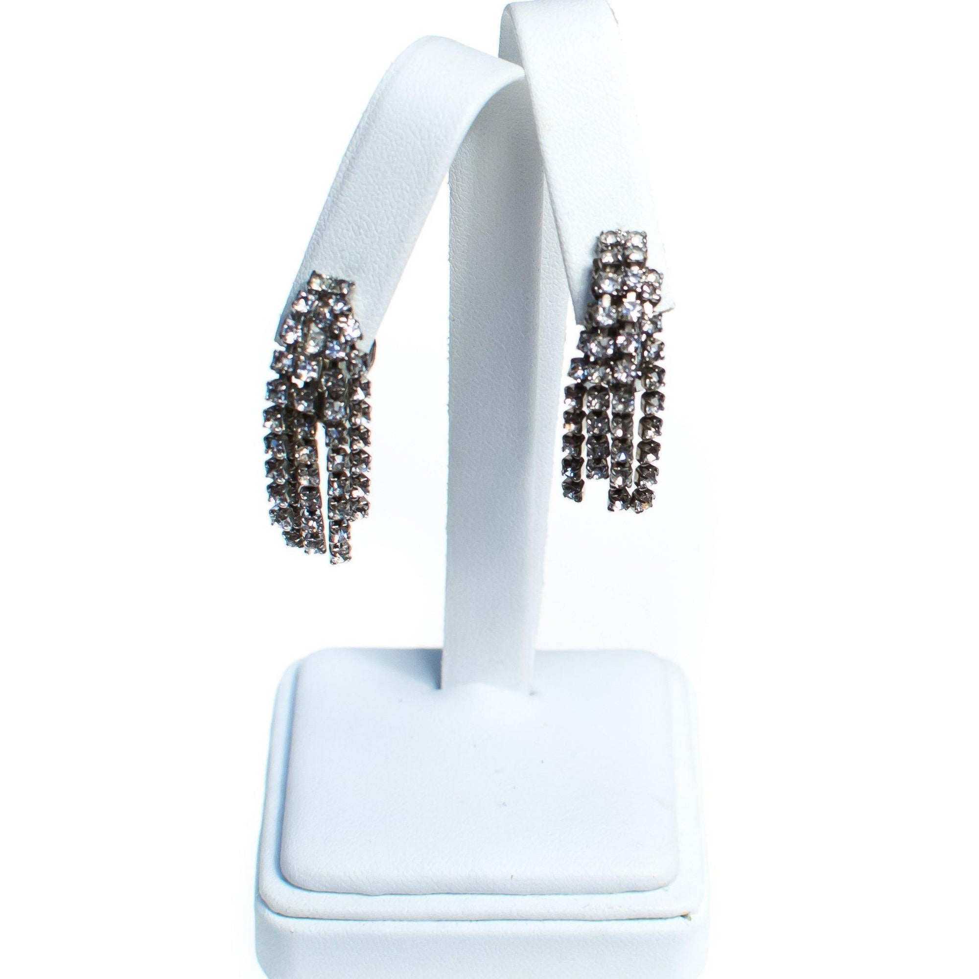 Vintage Art Deco Fringed Rhinestone Tassel Earrings, Clip On by Art Deco - Vintage Meet Modern Vintage Jewelry - Chicago, Illinois - #oldhollywoodglamour #vintagemeetmodern #designervintage #jewelrybox #antiquejewelry #vintagejewelry