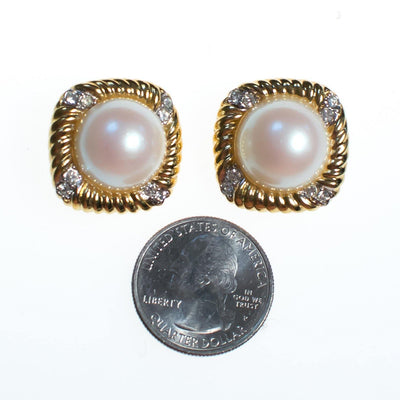 Vintage Nina Ricci Pearl, Diamante Crystals, Statement Earrings Gold Tone Setting, Clip-on by Nina Ricci - Vintage Meet Modern Vintage Jewelry - Chicago, Illinois - #oldhollywoodglamour #vintagemeetmodern #designervintage #jewelrybox #antiquejewelry #vintagejewelry