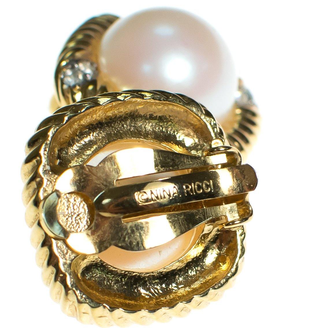 Vintage Nina Ricci Pearl, Diamante Crystals, Statement Earrings Gold Tone Setting, Clip-on by Nina Ricci - Vintage Meet Modern Vintage Jewelry - Chicago, Illinois - #oldhollywoodglamour #vintagemeetmodern #designervintage #jewelrybox #antiquejewelry #vintagejewelry
