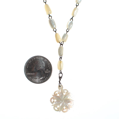 Vintage Carved  Etched and Scalloped Mother of Pearl Lavalier Necklace by Mother of Pearl - Vintage Meet Modern Vintage Jewelry - Chicago, Illinois - #oldhollywoodglamour #vintagemeetmodern #designervintage #jewelrybox #antiquejewelry #vintagejewelry