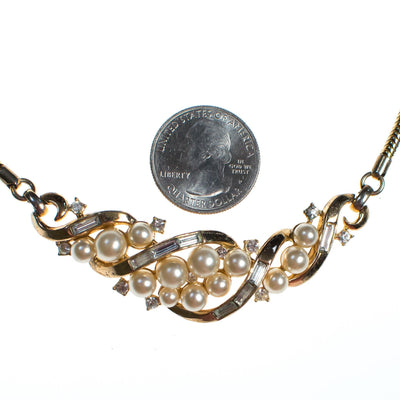 Vintage Crown Trifari Gold Necklace with Pearls and Rhinestones by Crown Trifari - Vintage Meet Modern Vintage Jewelry - Chicago, Illinois - #oldhollywoodglamour #vintagemeetmodern #designervintage #jewelrybox #antiquejewelry #vintagejewelry