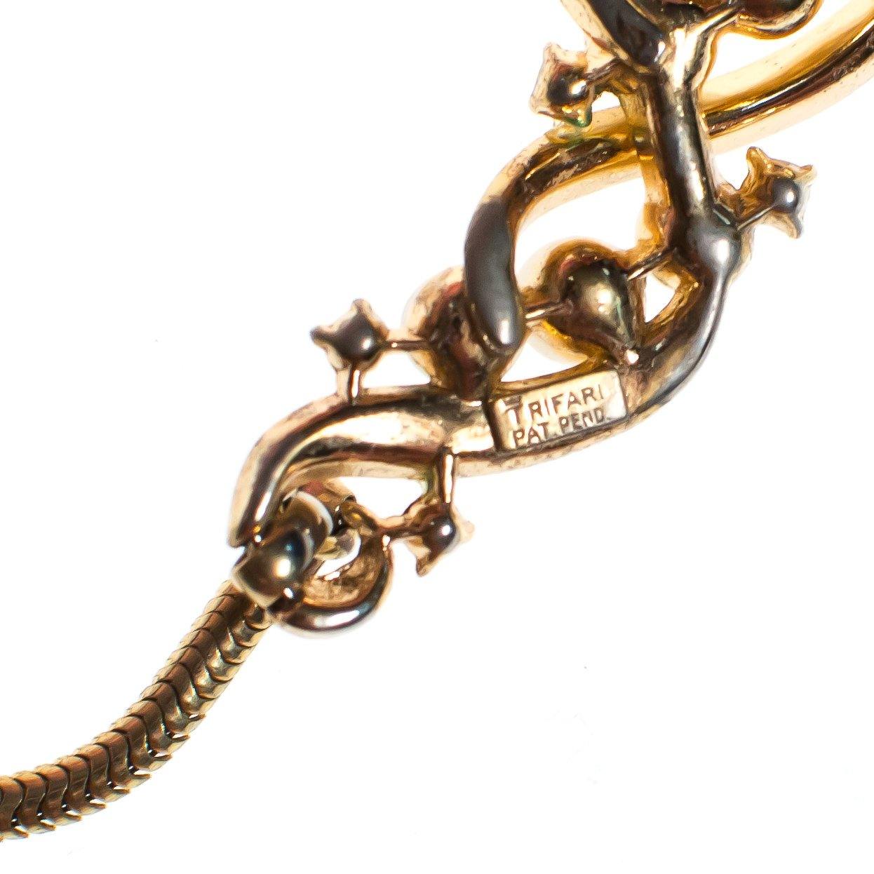 Vintage Crown Trifari Gold Necklace with Pearls and Rhinestones by Crown Trifari - Vintage Meet Modern Vintage Jewelry - Chicago, Illinois - #oldhollywoodglamour #vintagemeetmodern #designervintage #jewelrybox #antiquejewelry #vintagejewelry