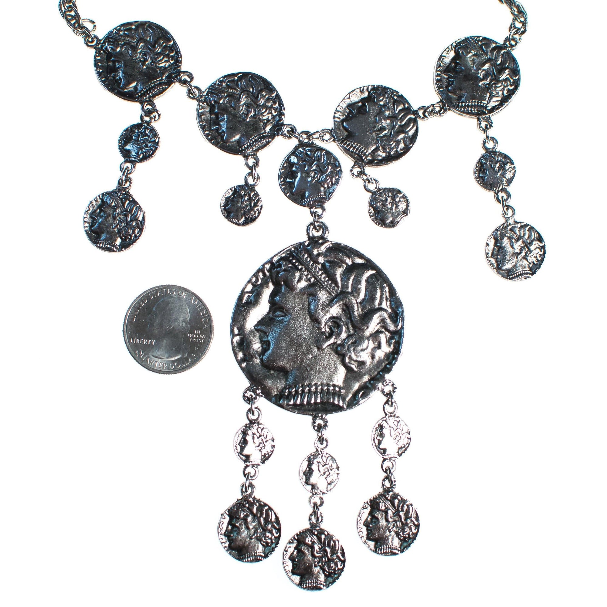 Vintage Crown Trifari Silver Coin Statement Necklace by Crown Trifari - Vintage Meet Modern Vintage Jewelry - Chicago, Illinois - #oldhollywoodglamour #vintagemeetmodern #designervintage #jewelrybox #antiquejewelry #vintagejewelry