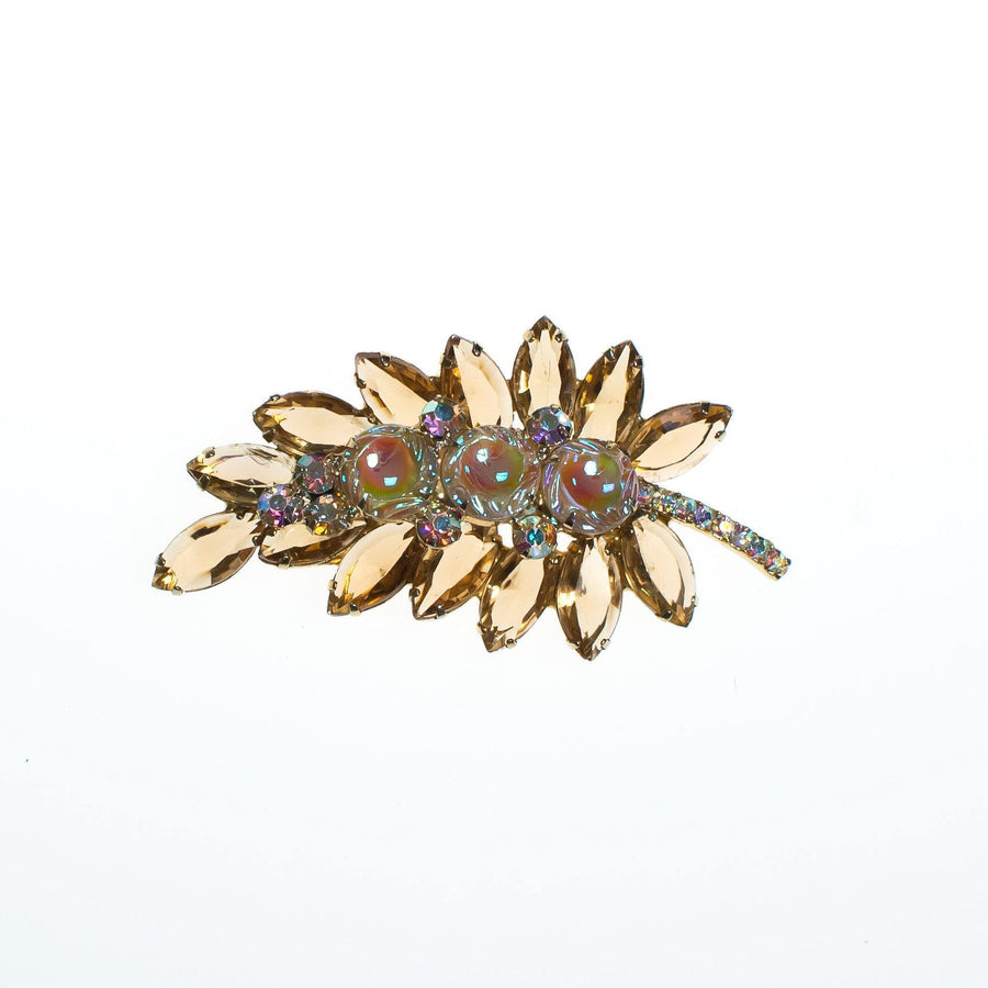 Vintage Juliana Smokey Topaz Crystal and Aurora Broealis Rhinestones Brooch by Juliana - Vintage Meet Modern Vintage Jewelry - Chicago, Illinois - #oldhollywoodglamour #vintagemeetmodern #designervintage #jewelrybox #antiquejewelry #vintagejewelry
