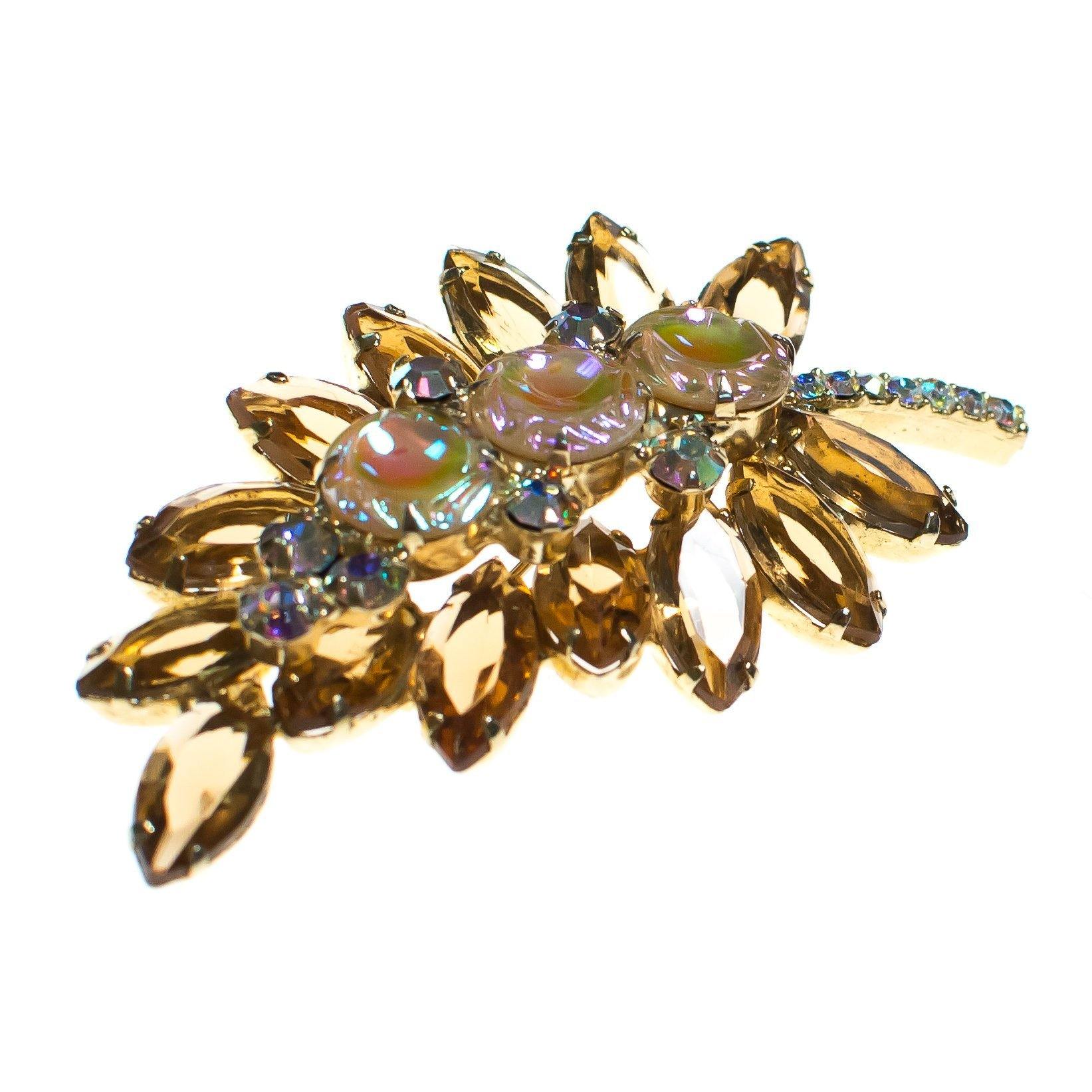 Vintage Juliana Smokey Topaz Crystal and Aurora Broealis Rhinestones Brooch by Juliana - Vintage Meet Modern Vintage Jewelry - Chicago, Illinois - #oldhollywoodglamour #vintagemeetmodern #designervintage #jewelrybox #antiquejewelry #vintagejewelry