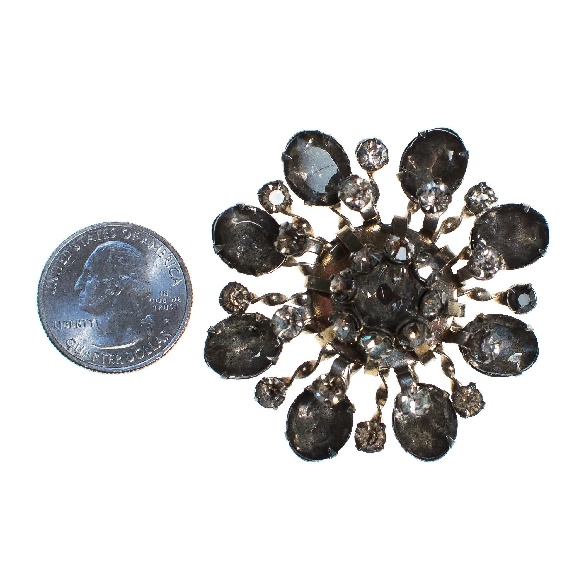 Vintage Smokey Gray Rhinestone Round Brooch, Clear Rhinestones, Silver Tone Setting, Brooches an Pins by 1950s - Vintage Meet Modern Vintage Jewelry - Chicago, Illinois - #oldhollywoodglamour #vintagemeetmodern #designervintage #jewelrybox #antiquejewelry #vintagejewelry