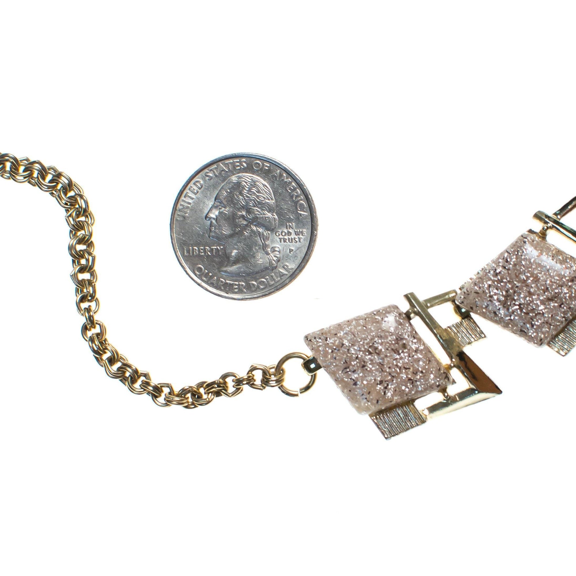 Vintage Glitter Lucite  Necklace, Gold, Silver, and Clear Lucite Gemstones, Fish Hook Clasp by Lucite - Vintage Meet Modern Vintage Jewelry - Chicago, Illinois - #oldhollywoodglamour #vintagemeetmodern #designervintage #jewelrybox #antiquejewelry #vintagejewelry