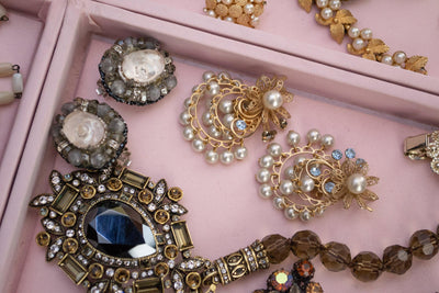Vintage Ice Crystal and Smoke Rhinestone Statement Earrings by 1950s - Vintage Meet Modern Vintage Jewelry - Chicago, Illinois - #oldhollywoodglamour #vintagemeetmodern #designervintage #jewelrybox #antiquejewelry #vintagejewelry