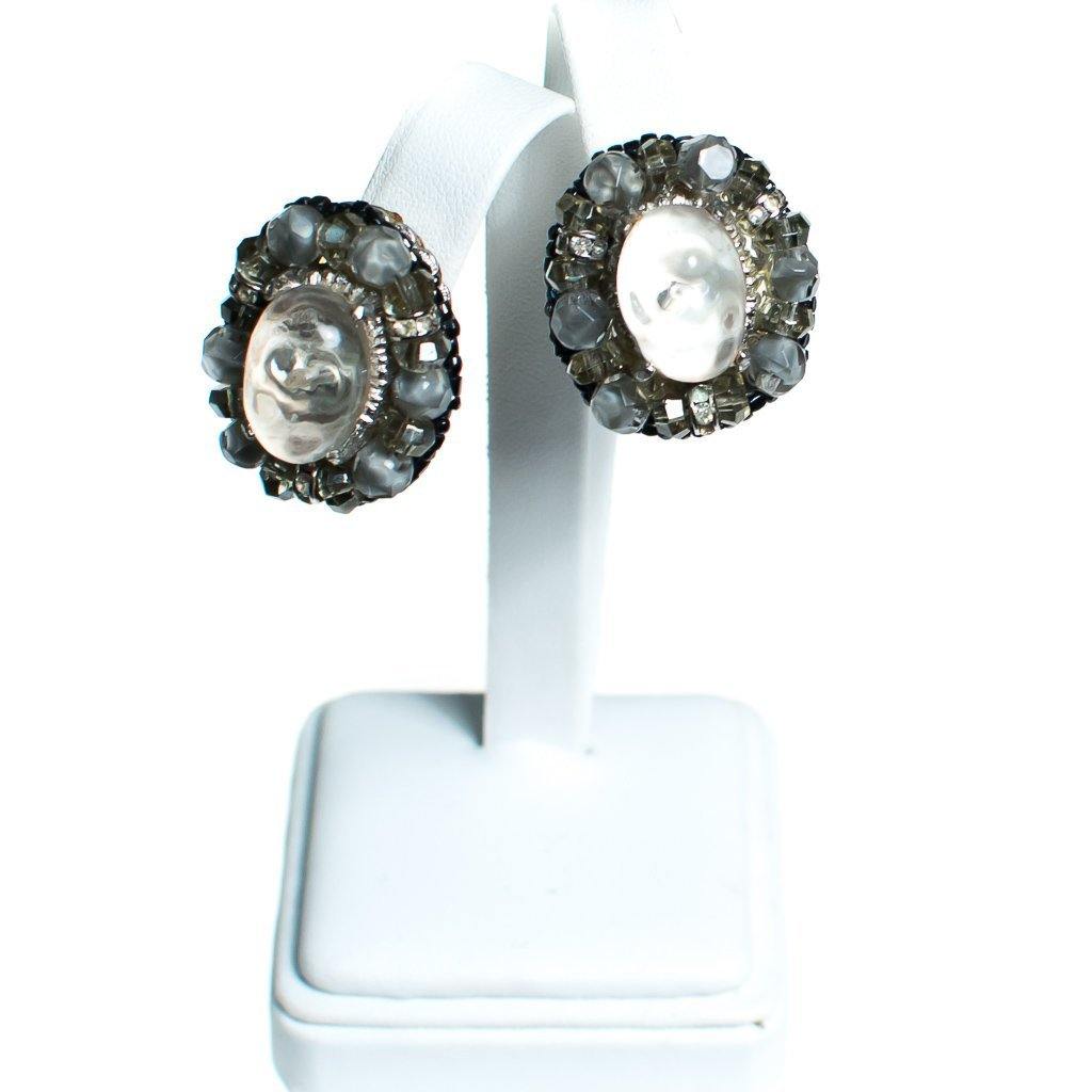 Vintage Ice Crystal and Smoke Rhinestone Statement Earrings by 1950s - Vintage Meet Modern Vintage Jewelry - Chicago, Illinois - #oldhollywoodglamour #vintagemeetmodern #designervintage #jewelrybox #antiquejewelry #vintagejewelry