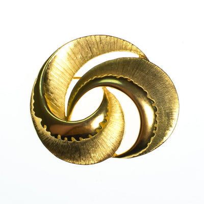 Vintage Mid Century Modern Gold Swirl Brooch, Brushed and Shiny Gold Tone Setting, Brooches and Pins by Mid Century Modern - Vintage Meet Modern Vintage Jewelry - Chicago, Illinois - #oldhollywoodglamour #vintagemeetmodern #designervintage #jewelrybox #antiquejewelry #vintagejewelry