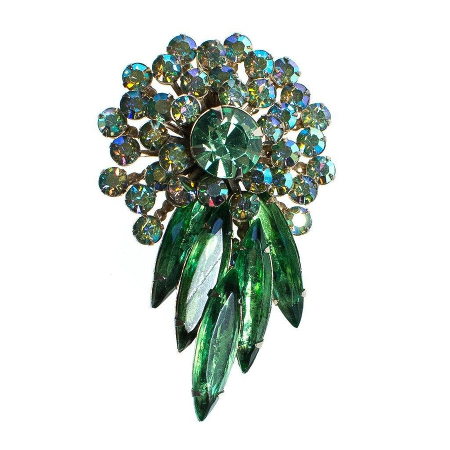 Vintage Judy Lee Green Aurora Borealis Rhinestone Brooch by Judy Lee - Vintage Meet Modern Vintage Jewelry - Chicago, Illinois - #oldhollywoodglamour #vintagemeetmodern #designervintage #jewelrybox #antiquejewelry #vintagejewelry