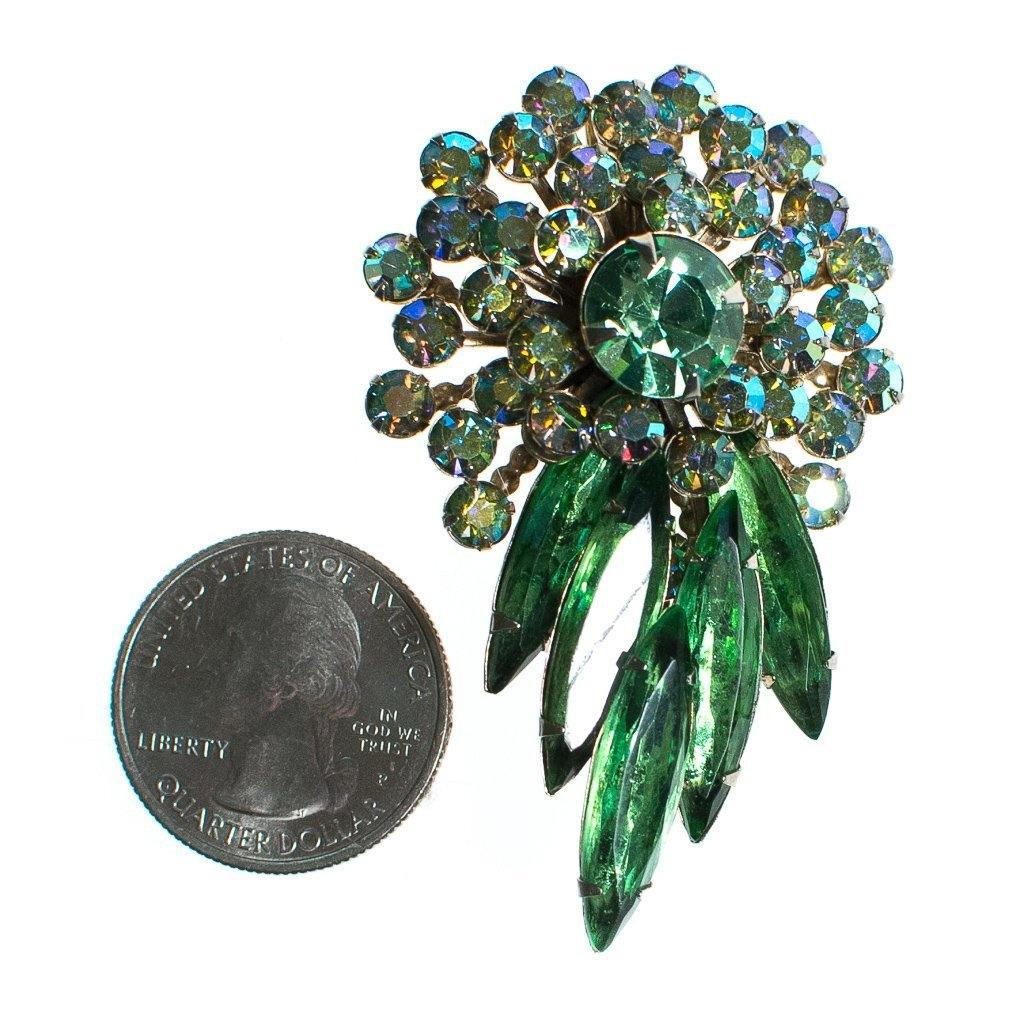 Vintage Judy Lee Green Aurora Borealis Rhinestone Brooch by Judy Lee - Vintage Meet Modern Vintage Jewelry - Chicago, Illinois - #oldhollywoodglamour #vintagemeetmodern #designervintage #jewelrybox #antiquejewelry #vintagejewelry