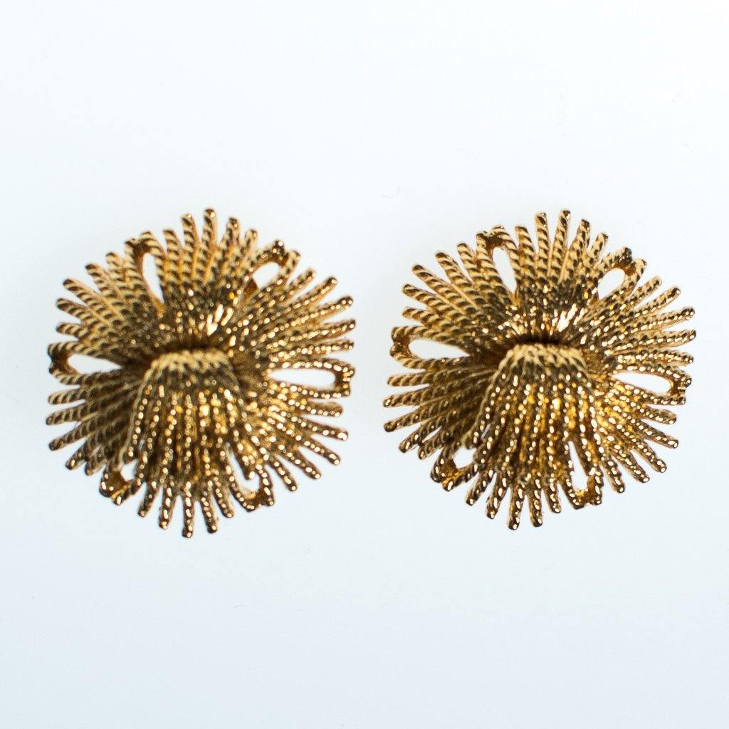 Vintage 1960s Retro Glam Monet Fringed Tassel Design Gold Statement Earrings