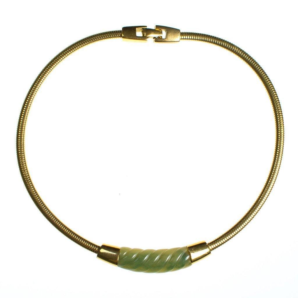 Vintage Givenchy Couture Light Green Bakelite Modernist Collar Necklace by Givenchy - Vintage Meet Modern Vintage Jewelry - Chicago, Illinois - #oldhollywoodglamour #vintagemeetmodern #designervintage #jewelrybox #antiquejewelry #vintagejewelry
