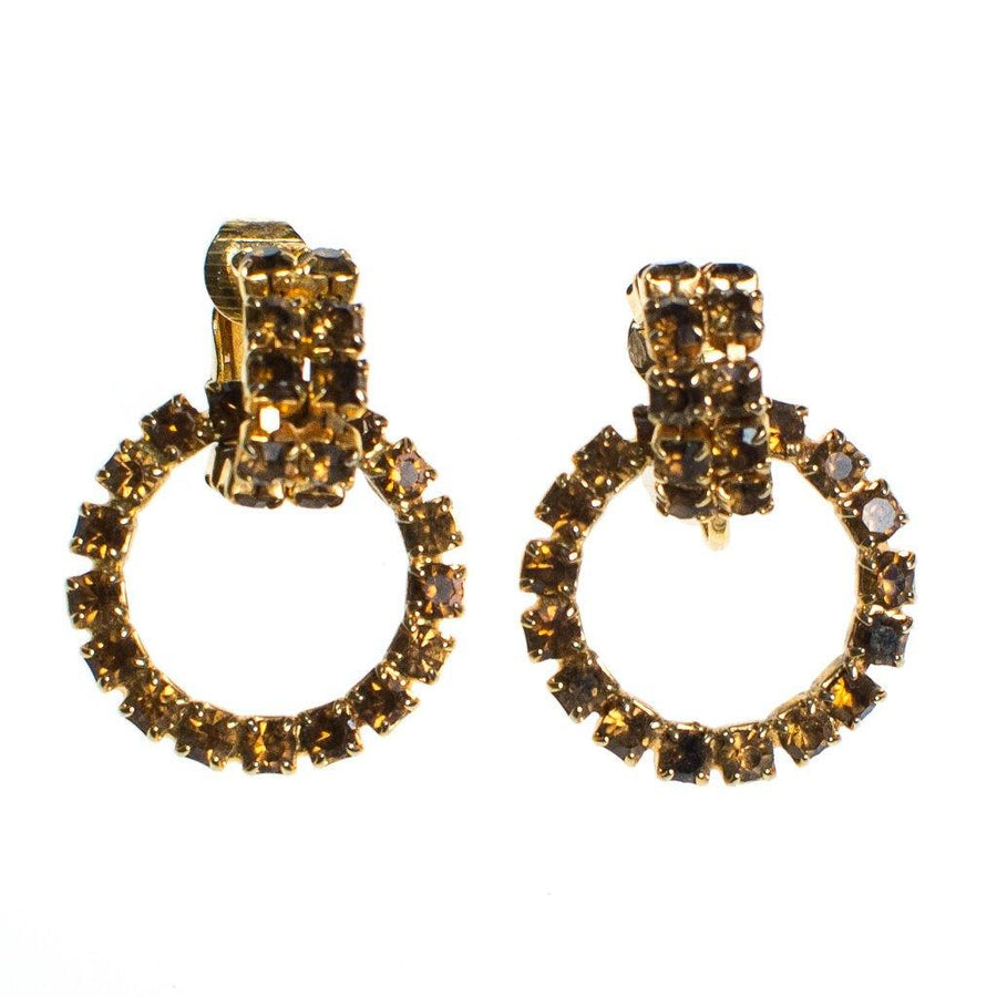 Vintage Amber Rhinestone Doorknocker Hoop Statement Earrings, Clip On by 1950s - Vintage Meet Modern Vintage Jewelry - Chicago, Illinois - #oldhollywoodglamour #vintagemeetmodern #designervintage #jewelrybox #antiquejewelry #vintagejewelry