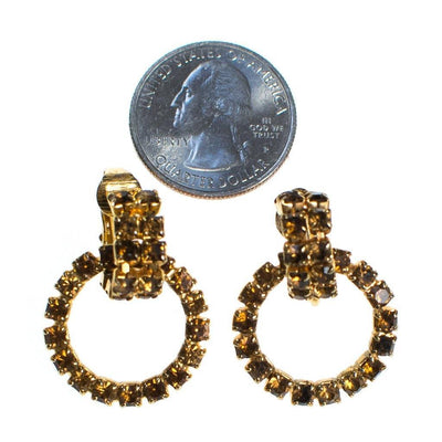Vintage Amber Rhinestone Doorknocker Hoop Statement Earrings, Clip On by 1950s - Vintage Meet Modern Vintage Jewelry - Chicago, Illinois - #oldhollywoodglamour #vintagemeetmodern #designervintage #jewelrybox #antiquejewelry #vintagejewelry