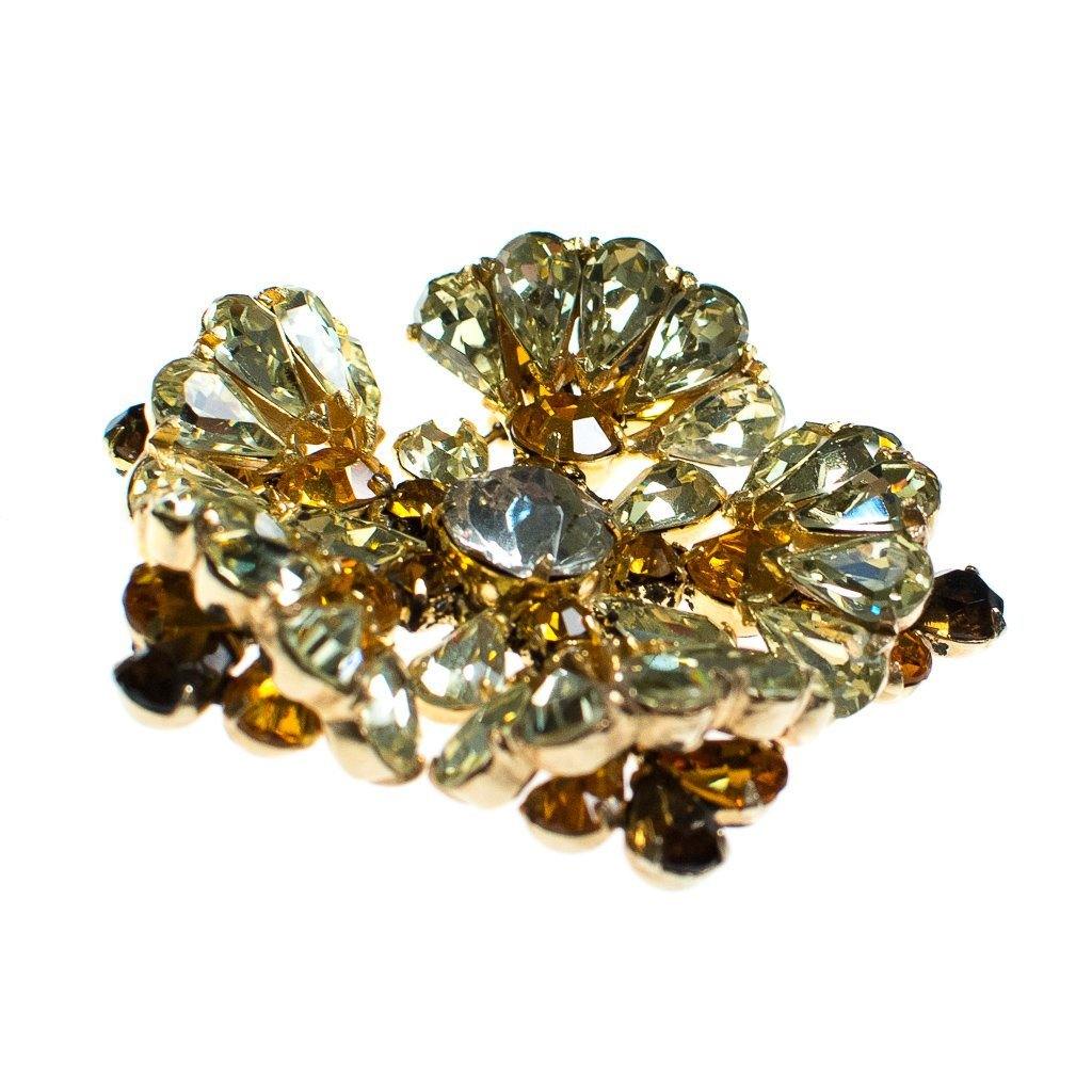Vintage Amber Citrine Smokey Topaz and Diamante Rhinestone Pinwheel Brooch by 1950s - Vintage Meet Modern Vintage Jewelry - Chicago, Illinois - #oldhollywoodglamour #vintagemeetmodern #designervintage #jewelrybox #antiquejewelry #vintagejewelry