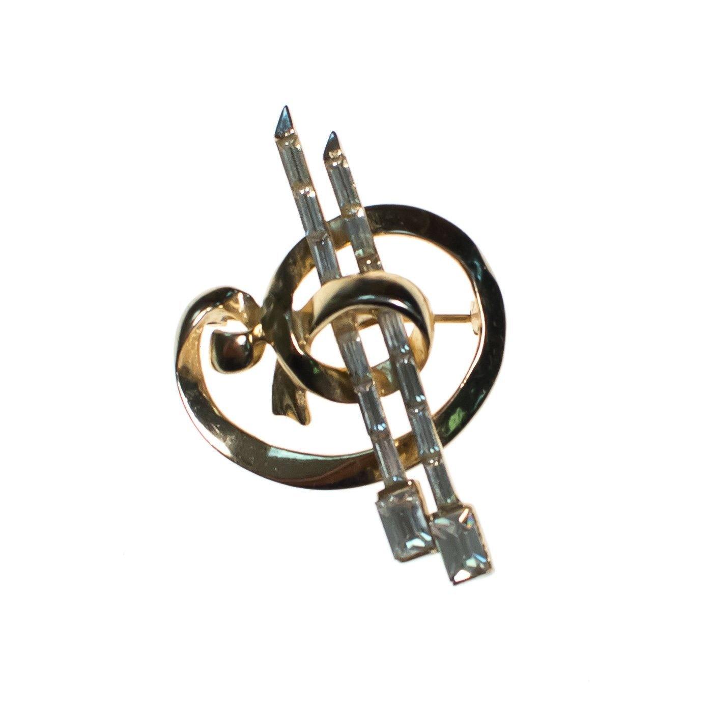 Vintage 1940s Coro Brooch, Diamante Crystals, Gold Tone Setting, Brooches and Pins