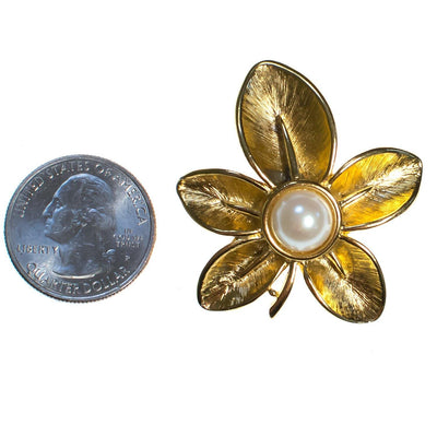 Vintage Napier Flower Brooch, Faux Pearl, Gold Tone Setting, Brooches and Pins by Napier - Vintage Meet Modern Vintage Jewelry - Chicago, Illinois - #oldhollywoodglamour #vintagemeetmodern #designervintage #jewelrybox #antiquejewelry #vintagejewelry