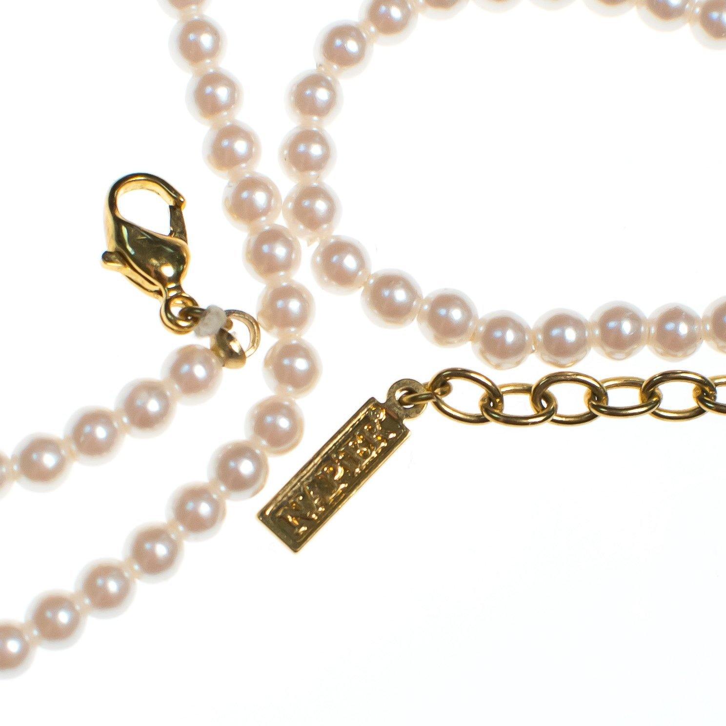 Vintage Napier Pearl and Rhinestone Necklace, Faux Pearls, Gold Tone Pendant with Diamante Crystals, Lobster Claw Clasp by Napier - Vintage Meet Modern Vintage Jewelry - Chicago, Illinois - #oldhollywoodglamour #vintagemeetmodern #designervintage #jewelrybox #antiquejewelry #vintagejewelry