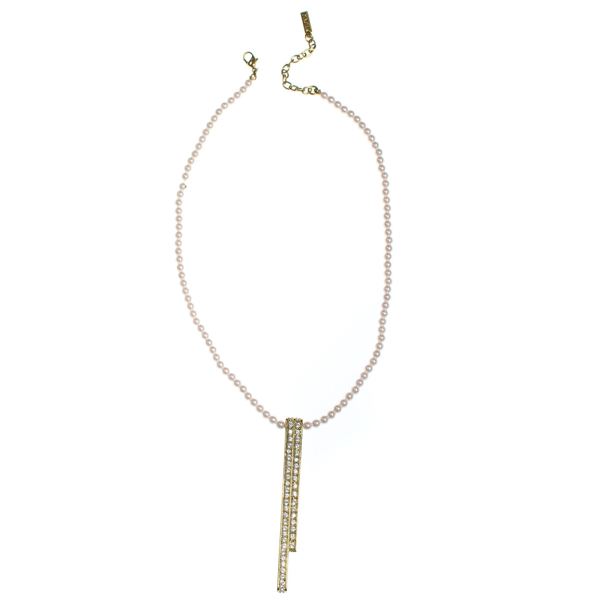 Vintage Napier Pearl and Rhinestone Necklace, Faux Pearls, Gold Tone Pendant with Diamante Crystals, Lobster Claw Clasp by Napier - Vintage Meet Modern Vintage Jewelry - Chicago, Illinois - #oldhollywoodglamour #vintagemeetmodern #designervintage #jewelrybox #antiquejewelry #vintagejewelry