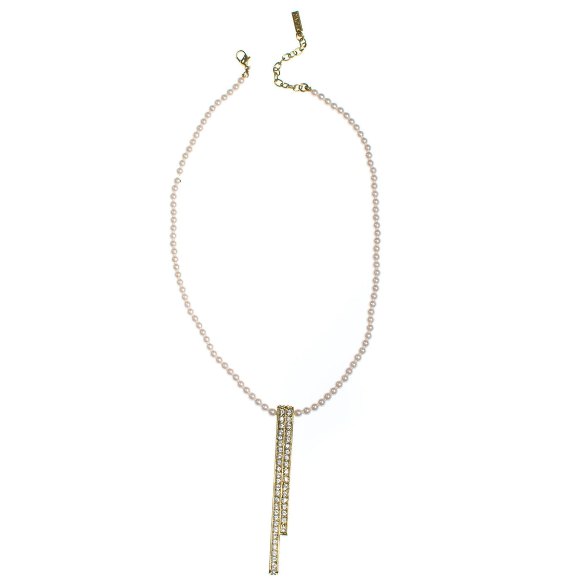 Vintage Napier Pearl and Rhinestone Necklace, Faux Pearls, Gold Tone Pendant with Diamante Crystals, Lobster Claw Clasp